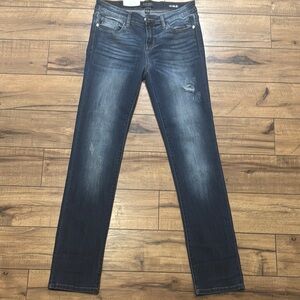 Judy Blue Straight Leg Blue Jeans with Distressed Details